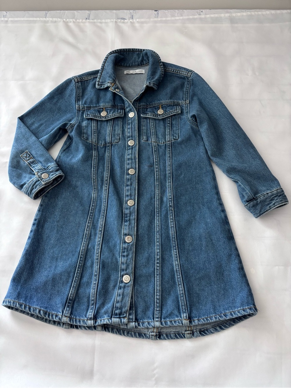 ZARA Girls Denim Shirt Dress Blue Jean Button Front Size 9 / 134 cm